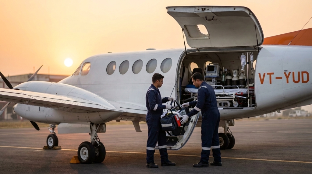 Air ambulance cost India — Air Kalinga medevac aircraft ICU configured for emergency medical evacuation Odisha 2026 price guide