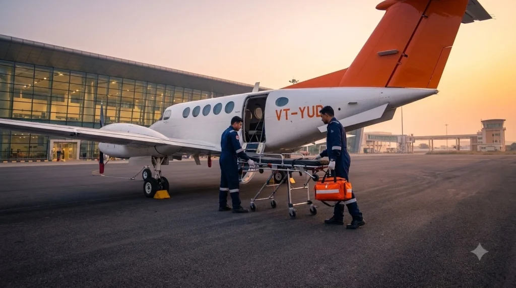 Air ambulance service Bhubaneswar, Air Kalinga medevac aircraft Biju Patnaik International Airport DGCA approved emergency medical evacuation Odisha 2026