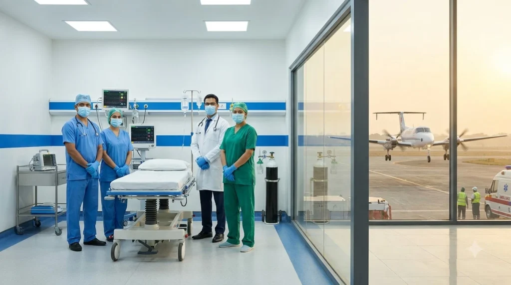 Air ambulance service Bhubaneswar hospital coordination AIIMS Apollo SUM KIMS bed-to-bed transfer Air Kalinga 2026