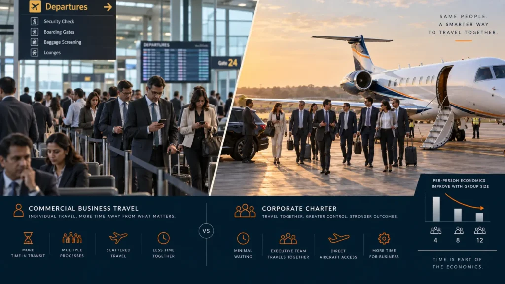 Corporate charter flights in India cost comparison for group executive business travel