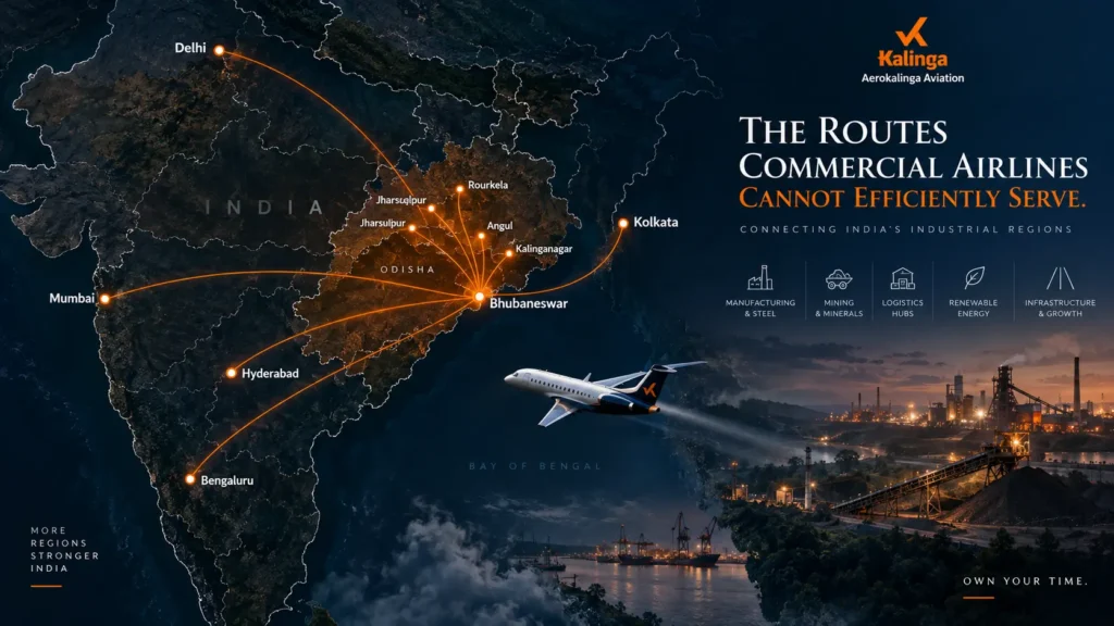Corporate charter flights in India route map connecting Odisha industrial cities by private aircraft